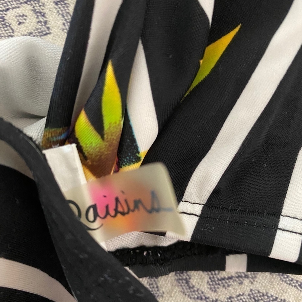 Raisin Black White Floral Stripe String Bikini - Picture 7 of 7